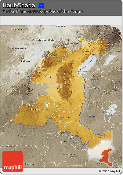 Physical 3D Map of Haut-Shaba, semi-desaturated