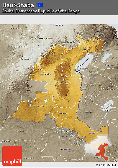 Physical 3D Map of Haut-Shaba, semi-desaturated