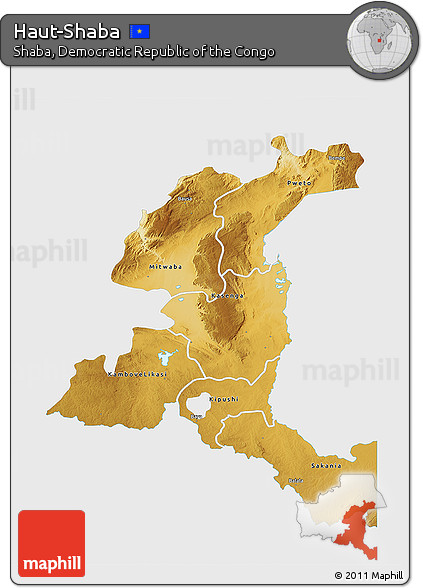 Physical 3D Map of Haut-Shaba, single color outside