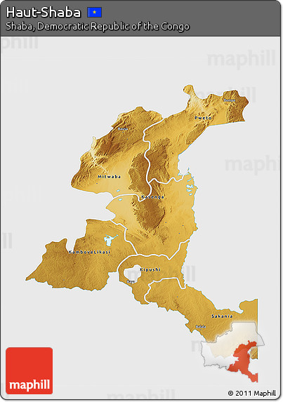 Physical 3D Map of Haut-Shaba, single color outside
