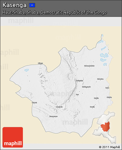 Classic Style 3D Map of Kasenga, single color outside