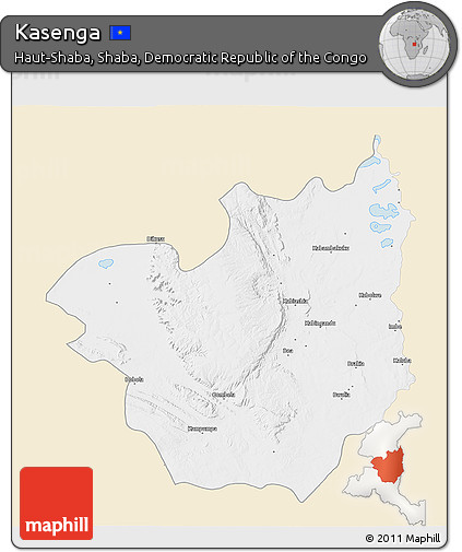 Classic Style 3D Map of Kasenga, single color outside