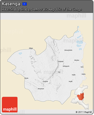 Classic Style 3D Map of Kasenga, single color outside