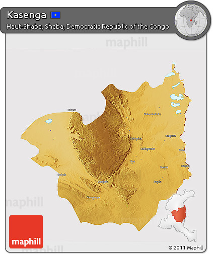 Physical 3D Map of Kasenga, cropped outside