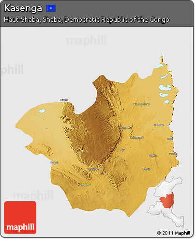 Physical 3D Map of Kasenga, cropped outside