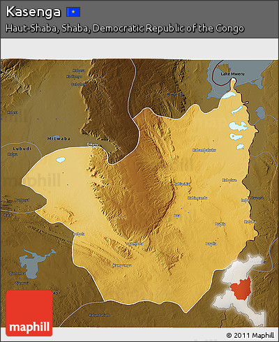 Physical 3D Map of Kasenga, darken