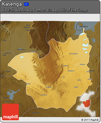 Physical 3D Map of Kasenga, darken