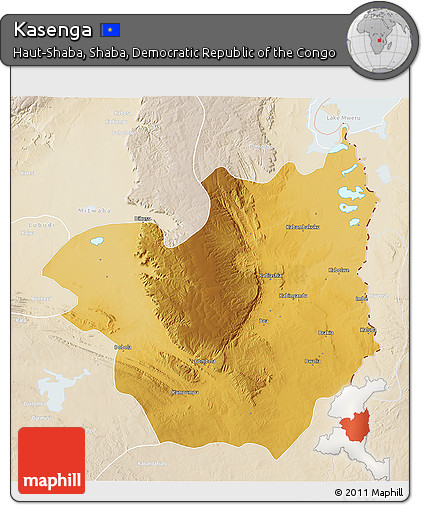 Physical 3D Map of Kasenga, lighten