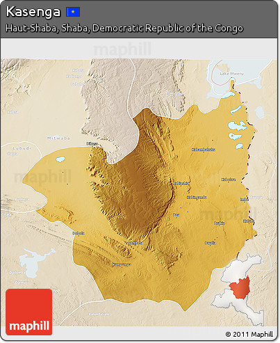 Physical 3D Map of Kasenga, lighten