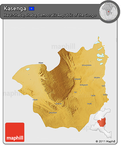 Physical 3D Map of Kasenga, single color outside