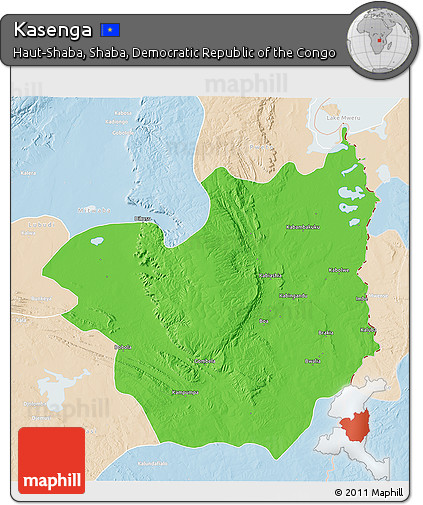 Political 3D Map of Kasenga, lighten