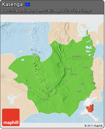Political 3D Map of Kasenga, lighten