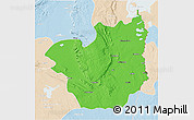 Political 3D Map of Kasenga, lighten