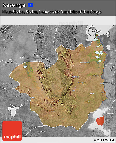 Satellite 3D Map of Kasenga, desaturated
