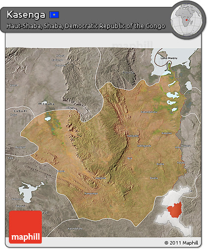 Satellite 3D Map of Kasenga, semi-desaturated