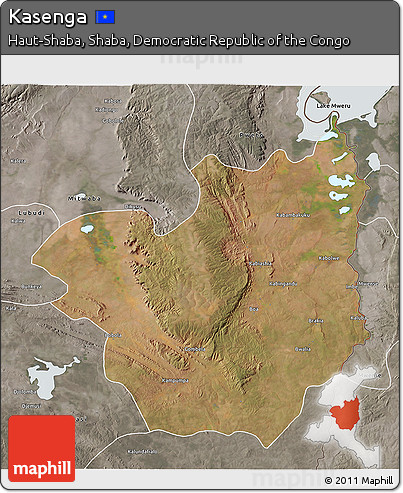 Satellite 3D Map of Kasenga, semi-desaturated