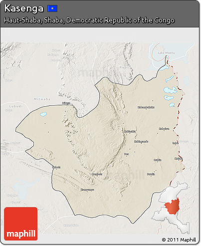 Shaded Relief 3D Map of Kasenga, lighten