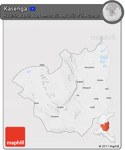 Silver Style 3D Map of Kasenga, single color outside