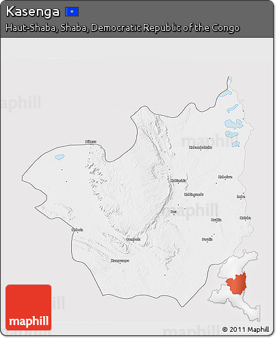 Silver Style 3D Map of Kasenga, single color outside