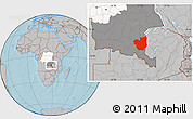 Gray Location Map of Kasenga, highlighted country, highlighted grandparent region, hill shading