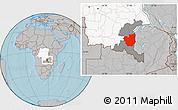 Gray Location Map of Kasenga, highlighted country, highlighted parent region, hill shading