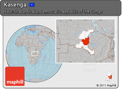 Gray Location Map of Kasenga, highlighted parent region, hill shading