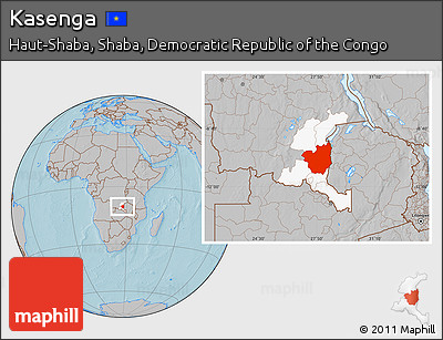 Gray Location Map of Kasenga, highlighted parent region, hill shading