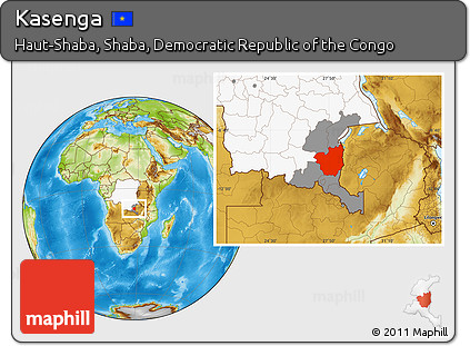 Physical Location Map of Kasenga, highlighted country, highlighted parent region