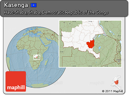 Savanna Style Location Map of Kasenga, highlighted grandparent region, hill shading