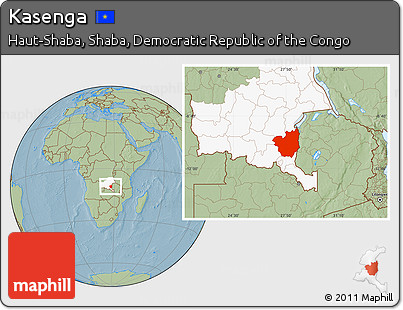 Savanna Style Location Map of Kasenga, highlighted grandparent region, hill shading