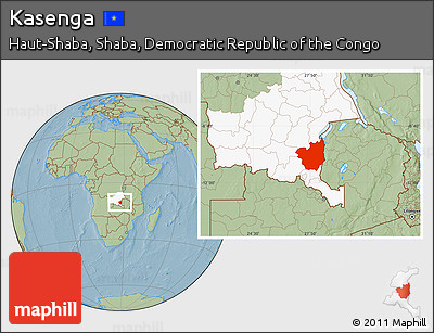Savanna Style Location Map of Kasenga, highlighted grandparent region, hill shading