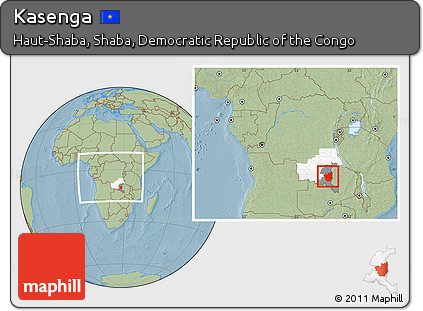 Savanna Style Location Map of Kasenga, highlighted parent region, highlighted grandparent region, within the entire country, hill shading