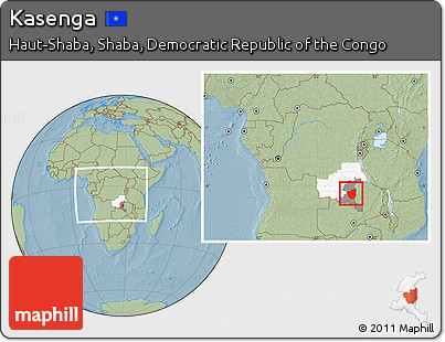Savanna Style Location Map of Kasenga, highlighted parent region, highlighted grandparent region, within the entire country, hill shading
