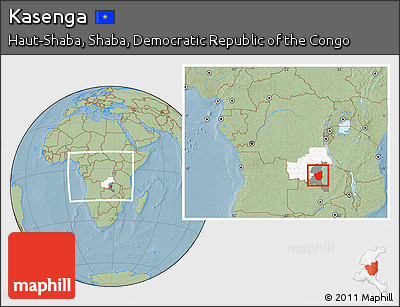Savanna Style Location Map of Kasenga, highlighted parent region, highlighted grandparent region, within the entire country, hill shading