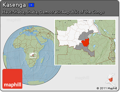 Savanna Style Location Map of Kasenga, highlighted parent region, highlighted grandparent region, hill shading