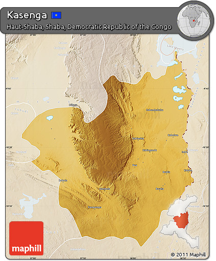 Physical Map of Kasenga, lighten