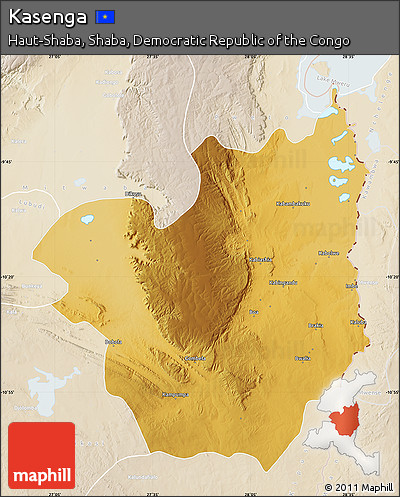 Physical Map of Kasenga, lighten