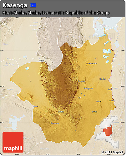 Physical Map of Kasenga, lighten