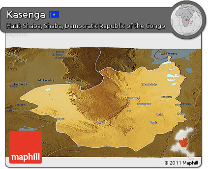 Physical Panoramic Map of Kasenga, darken