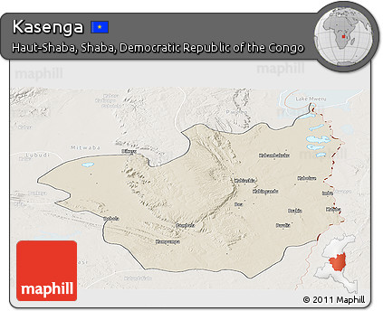 Shaded Relief Panoramic Map of Kasenga, lighten