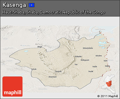 Shaded Relief Panoramic Map of Kasenga, lighten