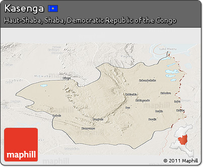Shaded Relief Panoramic Map of Kasenga, lighten