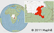 Savanna Style Location Map of Haut-Shaba, highlighted country, hill shading