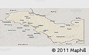 Shaded Relief Panoramic Map of Sakania, semi-desaturated