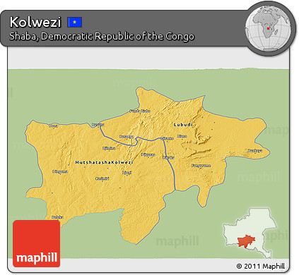 Savanna Style 3D Map of Kolwezi, single color outside