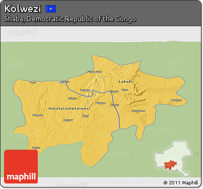 Savanna Style 3D Map of Kolwezi, single color outside