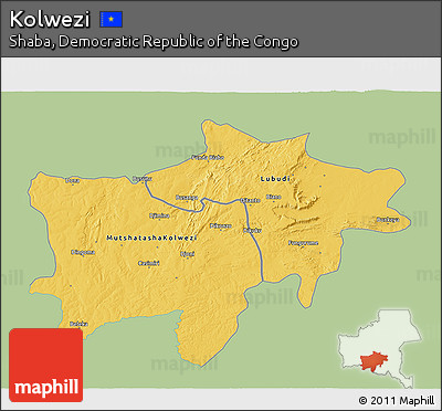 Savanna Style 3D Map of Kolwezi, single color outside