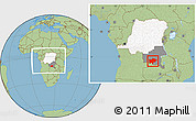Savanna Style Location Map of Kolwezi, highlighted country, highlighted parent region, within the entire country