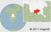 Savanna Style Location Map of Kolwezi, highlighted country, hill shading