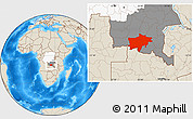 Shaded Relief Location Map of Kolwezi, highlighted country, highlighted parent region